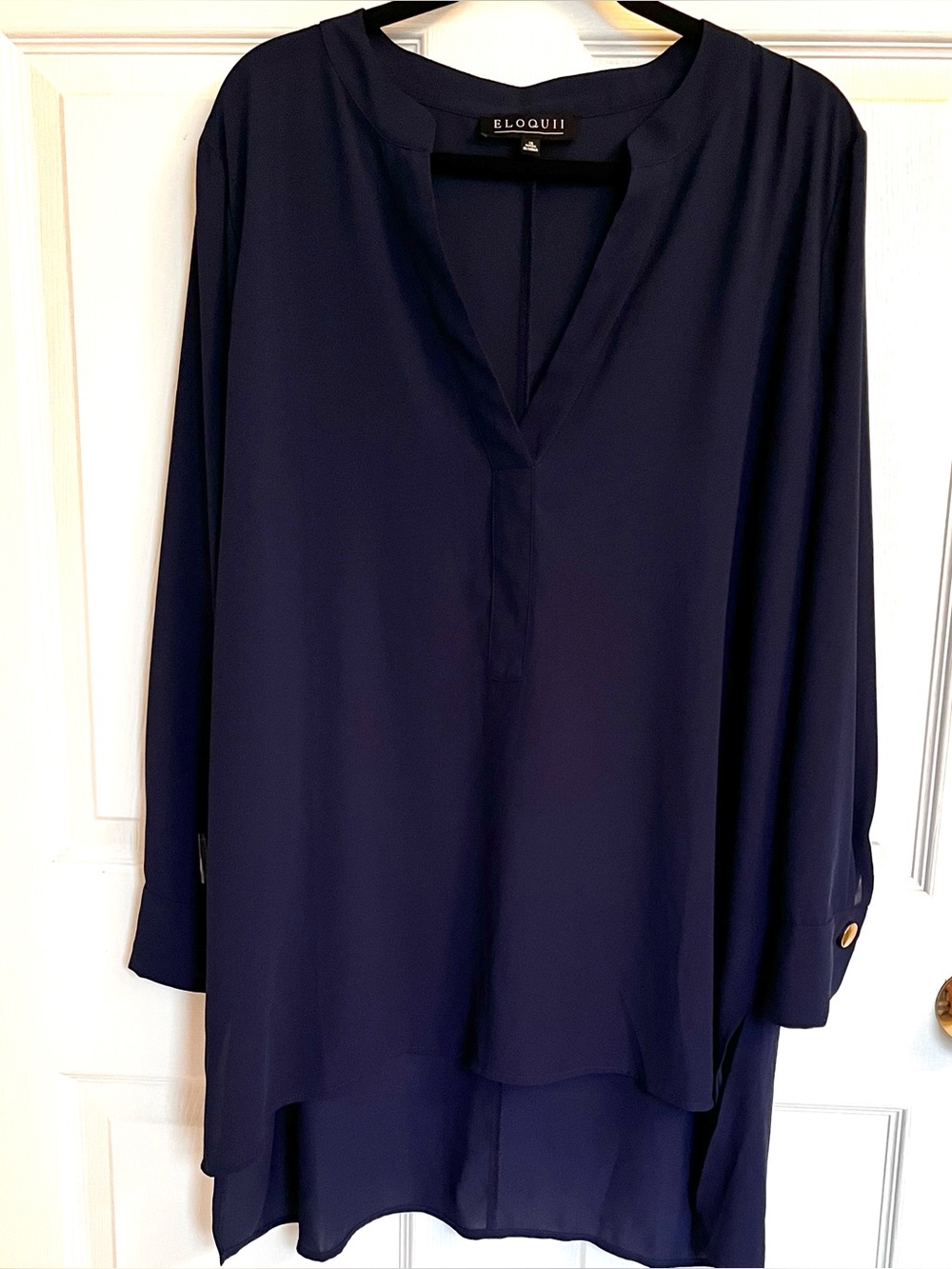 Eloquii Navy Blue Chiffon High-Low V-Neck Tunic Blouse NWT 16 1X